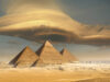 Dramatic storm cloud above pyramids, Giza, Egypt